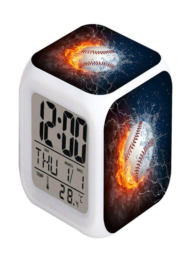 Cointone Led Alarm Clock Baseball Burning Sport Design Creative Desk Table Clock Glowing Electronic Colorful Digital Alarm Clock for Unisex Adults Kids Toy Birthday Present - Image 2